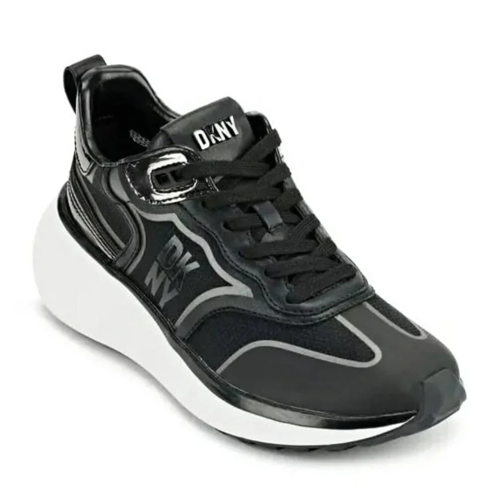 DKNY Women's Aki Lace-Up Sneakers Black Gunmetal Size 5 M (MSRP $139)